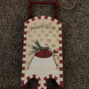 “Merry Christmas” Christmas Sled Decoration: Red & White